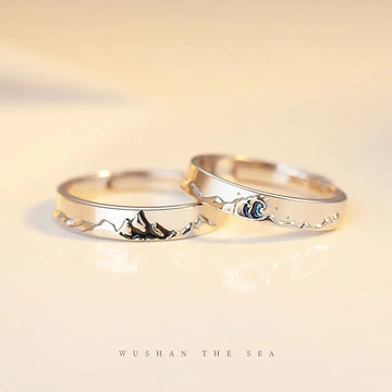 Fashion Couple Silver Color Personality Epoxy Mountain and Sea Adjustable Rings Love Anniversary Gift 270
