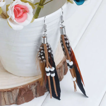 2021 Trend Multicolor Natural Tassel Drop Earrings For Women Feather Earrings Fashion Wedding Jewelry Accessories Gifts ,1 Pair
