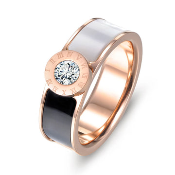 Lokaer Classic Stainless Steel Fine Brand Jewelry Acrylic & Shell Roman Alphabet Bridal Wedding Engagement Ring R17033