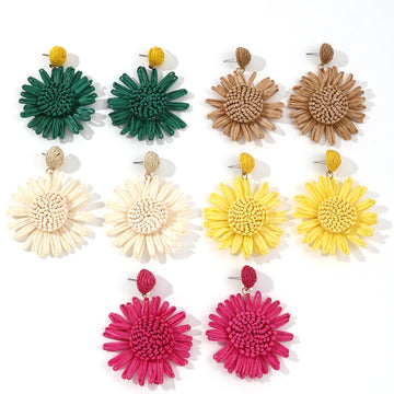 New Handmade Weave Sun Flower Raffia Earrings For Women Girl Rattan Knit Earring Fashion Holiday Party Jewelry Brincos Gifts
