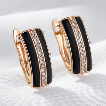 Wbmqda Elegant Black Enamel Women's Earrings 585 Rose Gold Color With Natural Zircon Fashion Jewelry Accessories