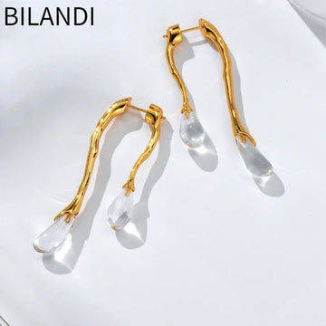 Bilandi Modern Jewelry 925 Silver Needle Resin Teardrop 2022 Trend New Back Front Dangle Earrings For Women Gift