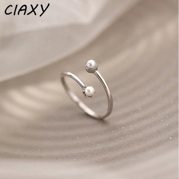 CIAXY Silver Color Pearl Rings for Women Open Adjustable Ring French Luxury Retro Jewelry Party Gift