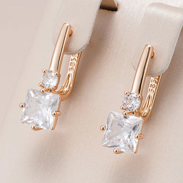 Kienl Hot Square Natural Zircon Drop Earring for Women 585 Rose Gold Color Wedding Accessories High Quality Daily Fine Jewelry