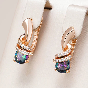 Kinel New 585 Rose Gold Stud Earrings For Women Colorful Water Drop Natural Zircon Bride Wedding Earrings Fashion Party Jewelry