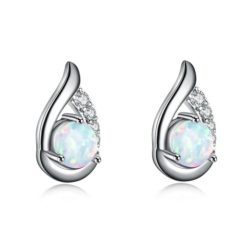 Fashion Women Earrings Luxury Rhinestones Imitation White Fire Opal Geometric Stud Earrings For Women Accessories Jewelry Gift