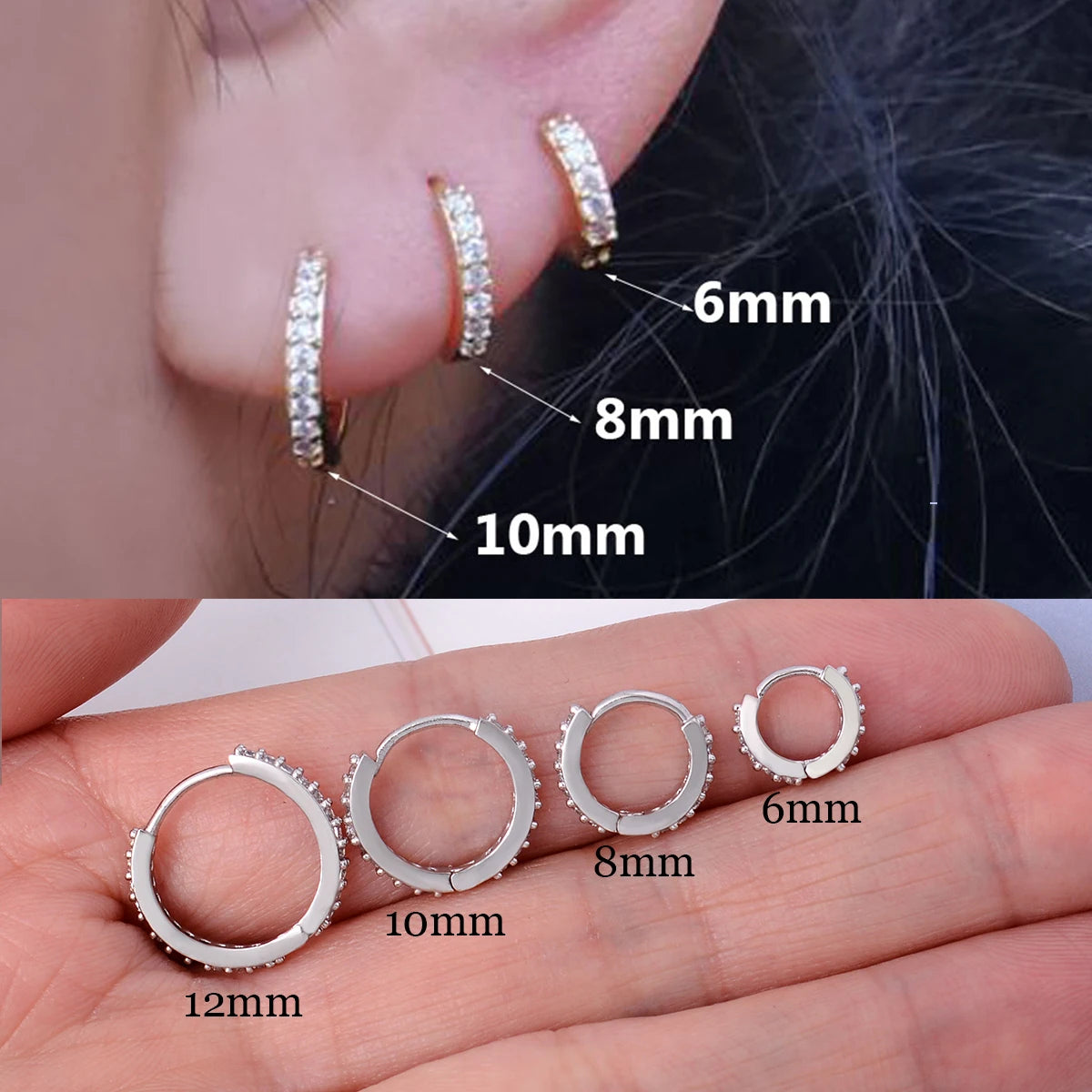 1 Pcs Fashion Exquisite Crystal Zircon Hoop Earrings for Women Rainbow Cartilage Helix Tragus Earring Stud Body Piercing Jewelry