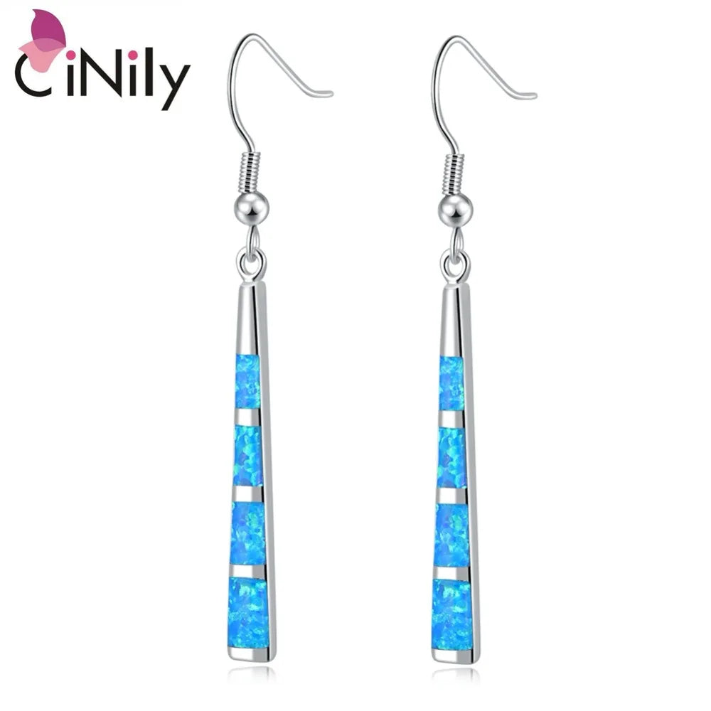 CiNily Ocean Blue Fire Opal Stone Drop Earrings Silver Plated Long Tassel Dangle Earrings Bohemia Boho Summer Jewelry Gift Woman