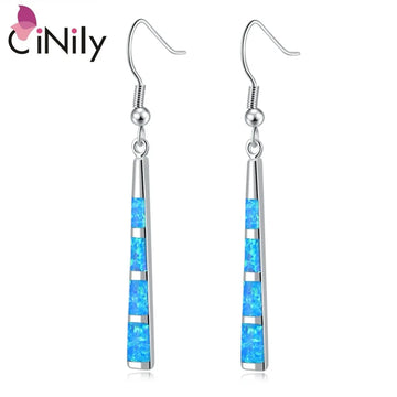 CiNily Ocean Blue Fire Opal Stone Drop Earrings Silver Plated Long Tassel Dangle Earrings Bohemia Boho Summer Jewelry Gift Woman