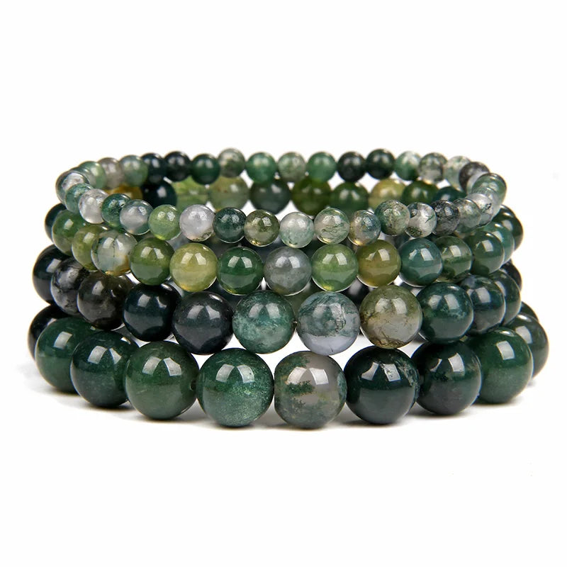 4/6/8/10mm Natural Stone Bracelet Moss Agates Round Beaded Bracelets Couple Energy Healing Yoga Bracelet Men Women Jewelry Gifts