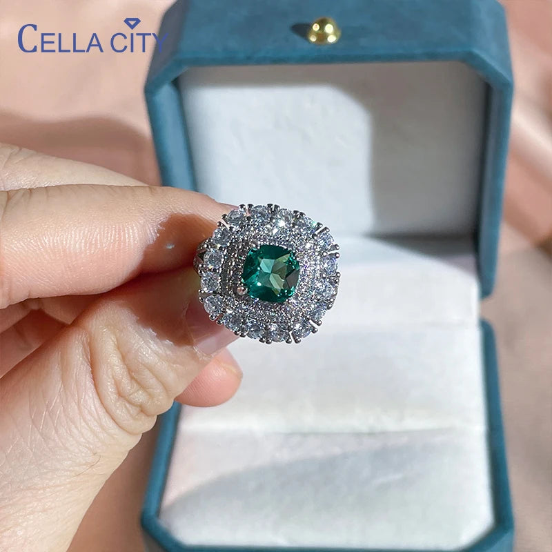 Cellacity Classic 925 sterling silver rings for women with emerald gemstones ring open adjust size wedding party wholesale gift