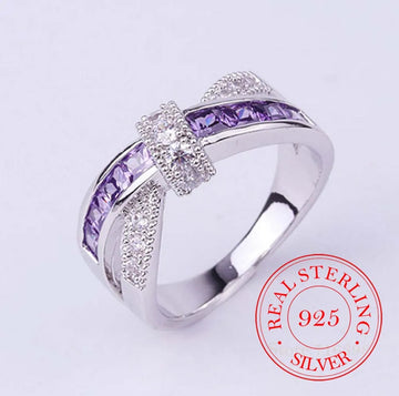 100% 925 Sterling Silver Jewelry Vintage Purple Crystal Couple's Wedding Silver Rings for Women Men Fashion Anel De Prata Bijoux