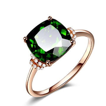 Real 14K Rose Gold Natural Grandmother Green Emerald Ring Women Anillos Emerald Gemstone Topaz Bizuteria Jewelry 14 K Gold Rings