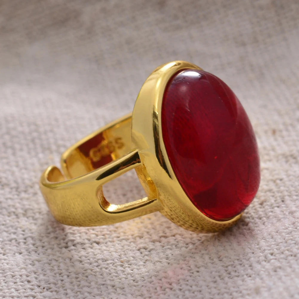 New Arrival Trendy Yellow Gold Color Red Agate Stone Ladies Ring Original Jewelry For Women Birthday Gifts Never Fade