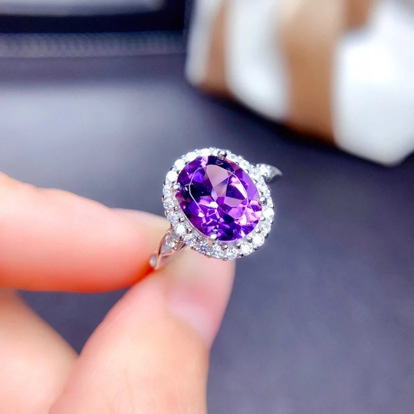 Fashion Charm Silver Color Ring Women Wedding Zircon Ring Purple Imitated Amethyst Gemstone Luxury Ring Fine Jewelry Gifts