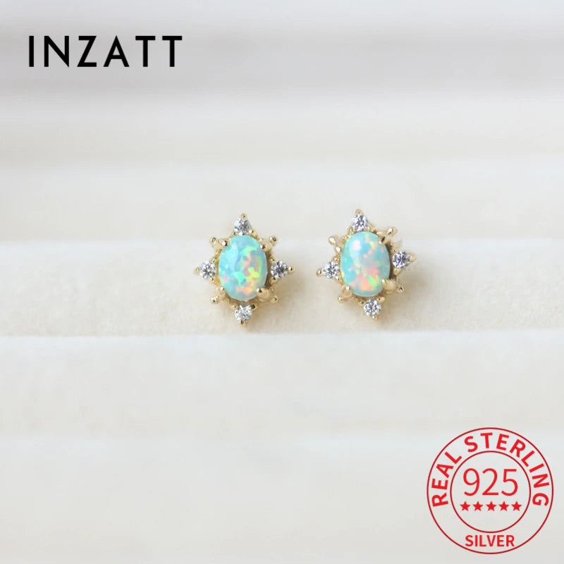 INZATT Real 925 Sterling Silver Zircon Opal Star 14K Gold Stud Earrings For Women Cute Fine Jewelry Accessories Drop Shipping