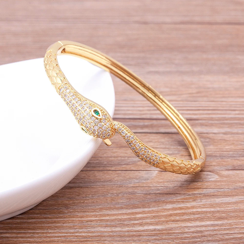 New Arrival European and American Fashion Copper Cubic Zircon  Cuff Adjustable Snake Bangle Jewelry Fine Party Wedding Gift