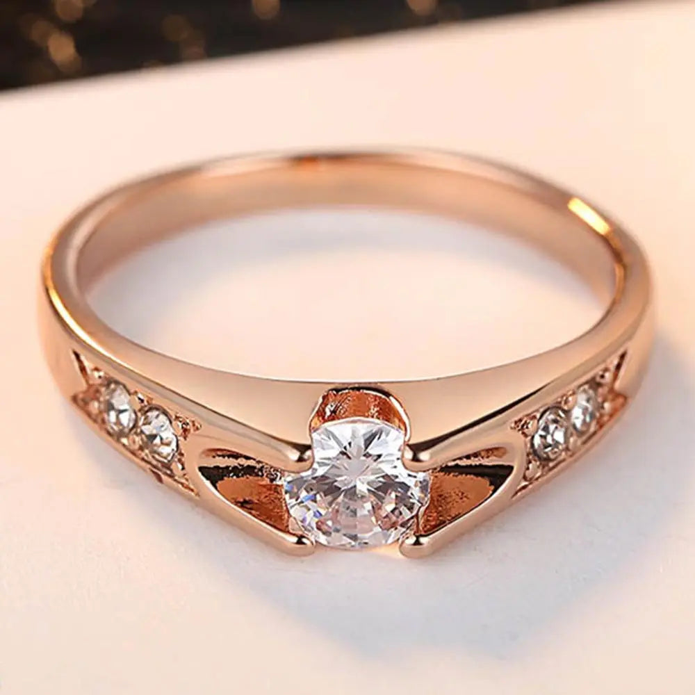 Double Fair 0.5 Carat Cubic Zircon Wedding Rings For Women Rose Gold Color Engagement Dating Cupple Ring Trend Jewelry R249