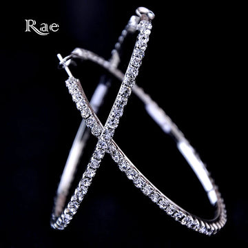 Raexrage 30-100mm Fashion Hoops Earrings With Rhinestone Circle Crystal Earrings Big Basketball Wives CZ Hiphop Earrings Women