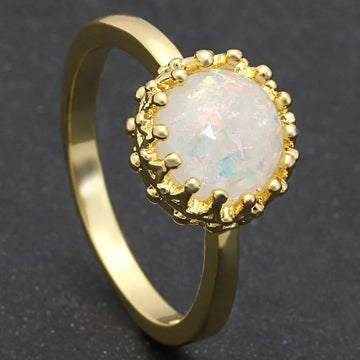 Hainon New Arrival Round Flower Fire Opal Rings for Women Gold Color Engagement Charming Jewelry For Women Wedding Gifts