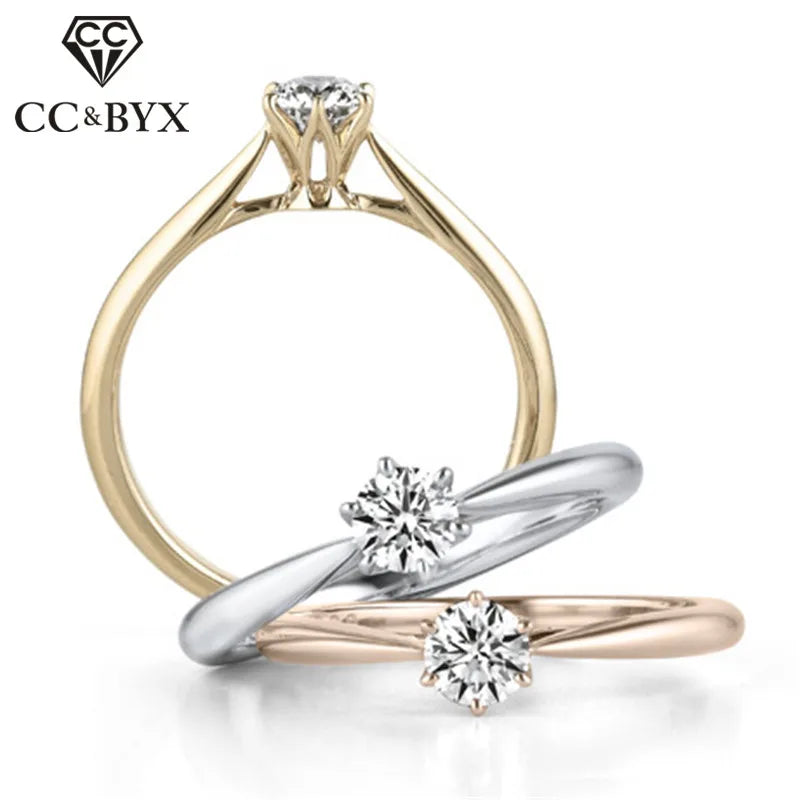 CC Simple Rings For Women Silver-Plated Cubic Zirconia Round Stone Classic Jewelry Bridal Wedding Engagement Anillos CC1456