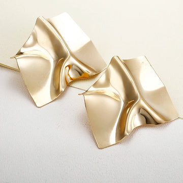 Vintage Golden Square Statement Earrings For Women Fashion Jewelry 2024 Party European Ear Dangle Irregular Geometry Accessories