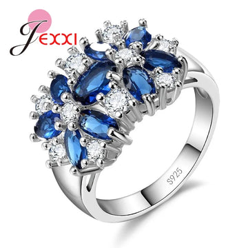 Decoration 925 Sterling Silver Color Sparkling Finger Rings Women Girls Brilliant CZ Crystal Wedding Engagement Ring Jewelry