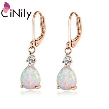 CiNily Pink & White Fire Opal Dangle Earrings with Stone Silver Plated Rose Gold Color Tear Drop Earring Bohemia Boho Jewelry