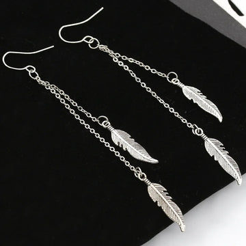 Women Long Tassel Dangle Earrings Leaf Feather Drop Brincos Bijoux Boucle D'oreille Jewelry Earring