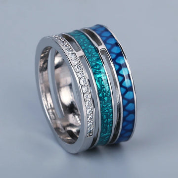 Fashion Creative Three-layer Blue Zircon Geometric Ring 925 Silver Handmade Enamel Jewelry Engagement for Women