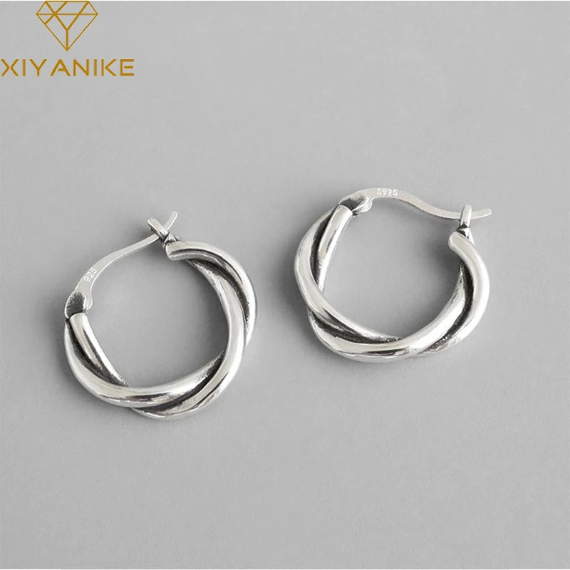 XIYANIKE Silver Color  Twist-shape Thick Line Hoop Earrings Women Fashion Retro Circle Party Oorbellen Dropshipping Couple