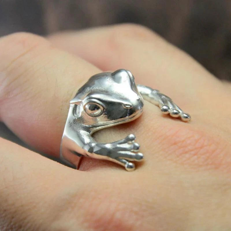 Vintage Gothic Punk Frog Animal Rings for Women Men Charm Frog Rubbit Dog Cat Dragon Paw Opening Finger Rings Jewelry Gifts