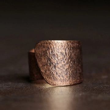 Hammered Hand Crafted Solid Copper Ring Special Design Process Size Adjustable Retro Punk Street Oxidized Finger Jewelry