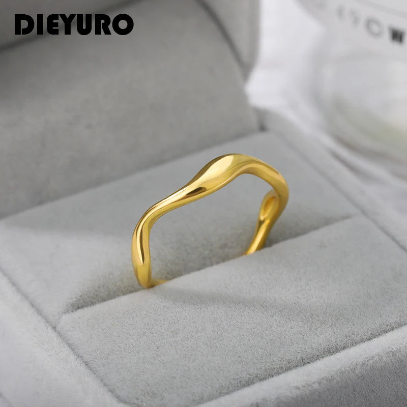 DIEYURO 316L Stainless Steel Simple Fashion Weave Golden Ring For Women 2021 Temperament Hot Sale Jewelry Kольцо женское Party