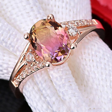 Fashion Women's Ring Rose Gold Filled colored Gemstone ring Engagement Wedding jewelry accessories for women's committed gift