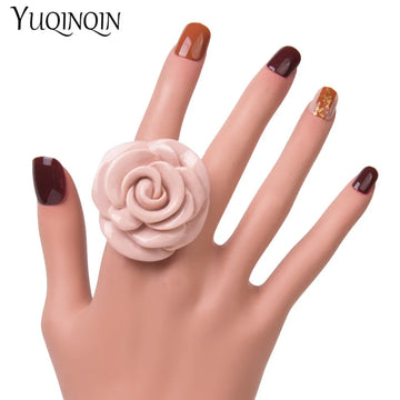 Trendy Colorful Flower Big Rings for Women Wedding Fashion Jewelry Resin Acrylic Rose Finger Rings for Girls Simple Party Gifts