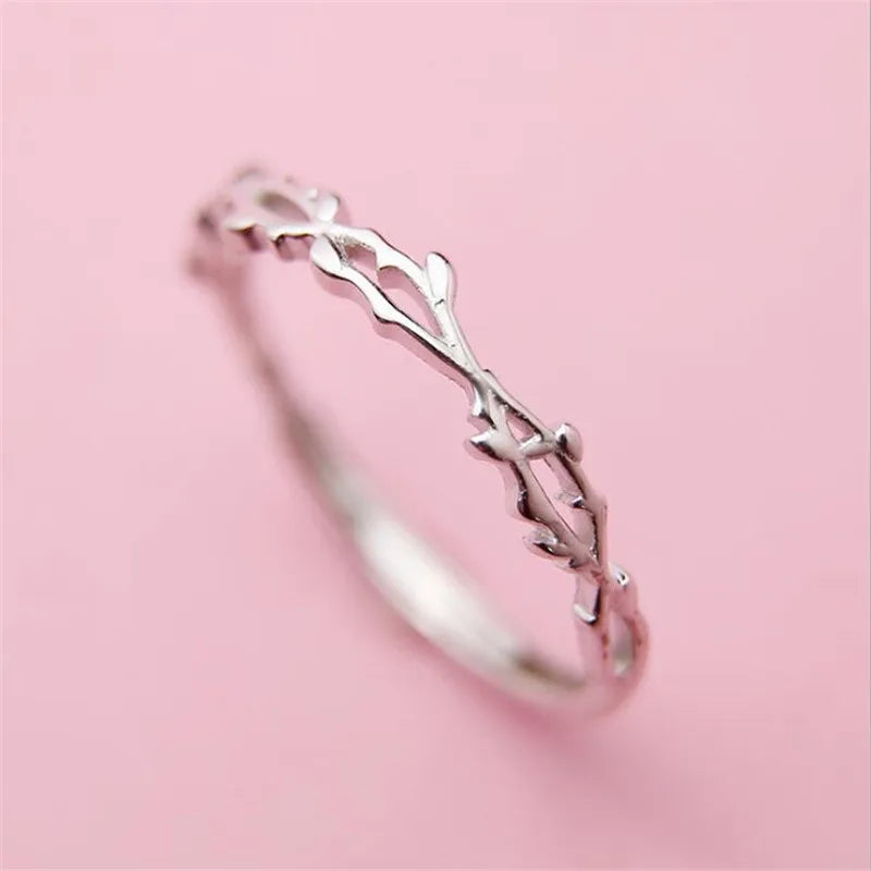 New Simple Twig Thorn Leaf 925 Sterling Silver Jewelry Not Allergic Popular Branch Exquisite Women Opening Rings  R127