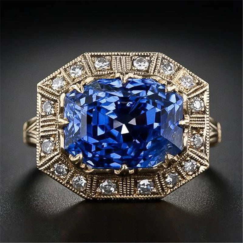 Pure 3 Carat Sapphire Jewelry Gemstone 14K Gold Ring for Women Luxury Bizuteria Anillos De 14K Gold Gemstone Wedding Ring Box