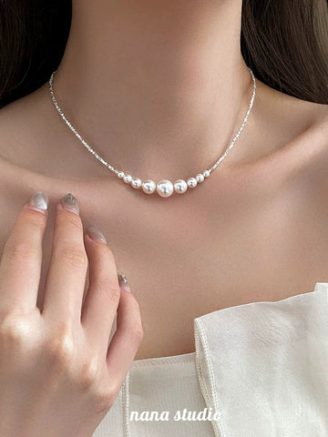 Women's Colorfast Silver Smile Pearl Necklace 925 Sterling Necklace Light Luxury Niche High-Grade Sense Choker