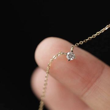 Knock Easiest for Match 925 Sterling Silver 14K Gold Female Clavicle Chain Single Diamond