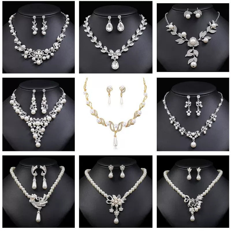 Trendy Earrings Women's Alloy Bridal Dress Pearl Necklace