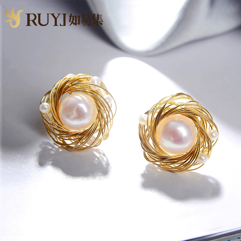 14K Gilded Elegant Elegant 925 Silver Natural Pearl