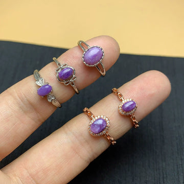 Natural Charoite Ring Female White Copper Support Open Mouth Diana Rose Gold Ring Fashion Crystal All-Match Accessories
