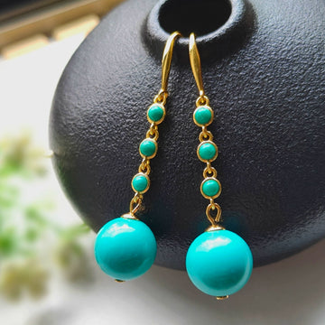 Mongolia Gold-Plated Inlaid Turquoise Personality Female Earrings