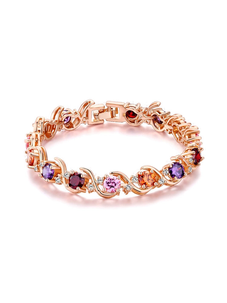 Accessible Luxury Rose Women's Crystal Fancy Colored Gold Bracelet