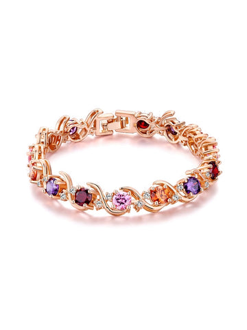 Accessible Luxury Rose Women's Crystal Fancy Colored Gold Bracelet