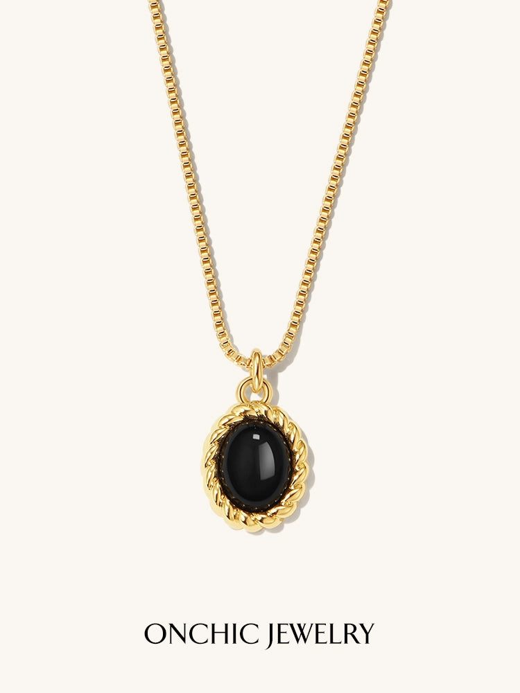 Onchic 18K Gold Plating Female Clavicle Chain Black Agate