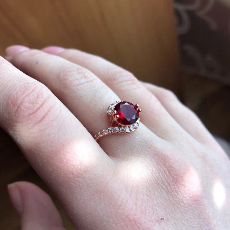 Wedding Promise Ring For Women Bridal Engagement Marriage Crystal Ring With Red Stone Female Christmas Gift Fashion Jewelry R389