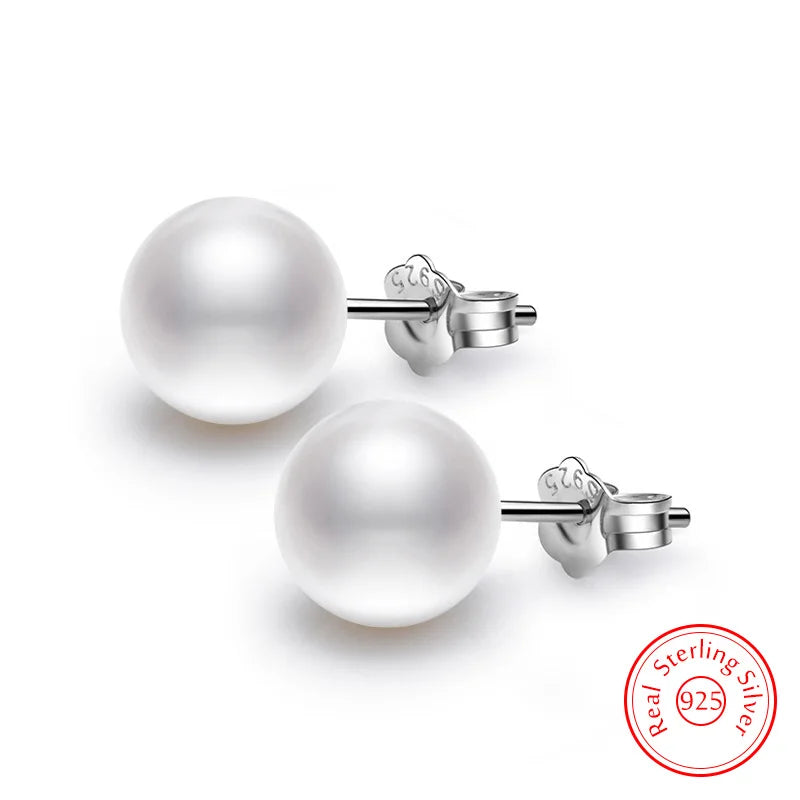 925 Sterling Silver Women's New High Quality Jewelry Pearl Stud Earrings XY0197