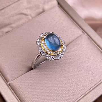 HOYON Natural Sea Blue Treasure Women's Ring s925 Sterling Silver Luxury Crystal Colored Gemstone Retro Palace Jewelry  Gift